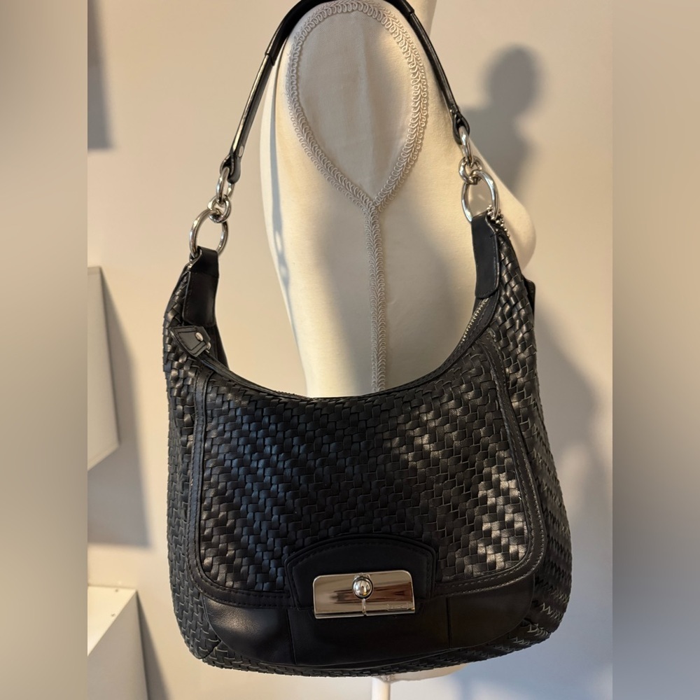 Coach Kristin Black Woven Leather Shoulder Bag | Very Good Condition - Picture 3 of 11